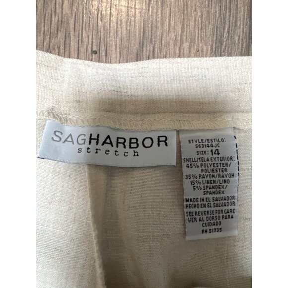 Sag Harbor Stretch Womens Flat Front Pants Size 14 Beige Linen-Blend Relaxed Fit - Picture 2 of 7
